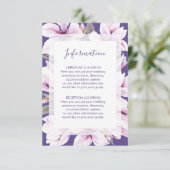Magnolia Violet Floral Mariage Cartes d'informatio (Debout devant)