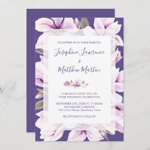 Magnolia Violet Floral Mariage Invitations