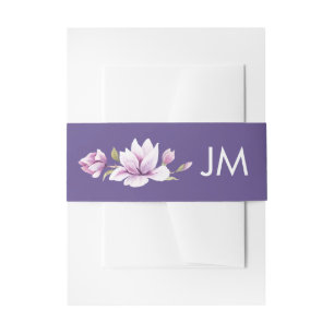 Magnolia Violet Monogram Bloemen Bruiloft Uitnodigingen Wikkel