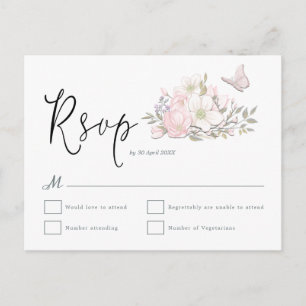 Magnolia Vlinder Waterverven Script Wedding RSVP Briefkaart