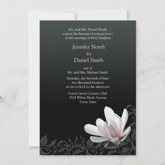 Magnolia Wedding Invitations Classic Floral Design Kaart (Voorkant)