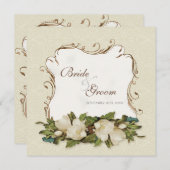 Magnolia wervelingen Damask bruiloft uitnodigen Kaart (Voorkant / Achterkant)