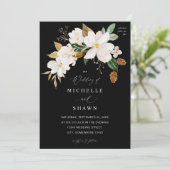 Magnolia White Floral Wedding - Black Kaart (Staand voorkant)