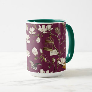 Magnoliabos met uilen in moerbeirood mok