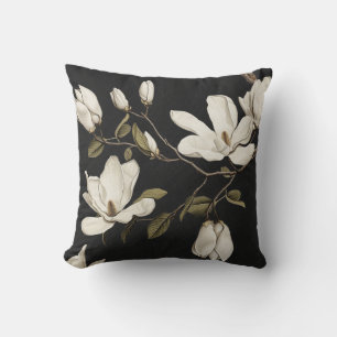 Magnoliagaard met uilen 04 Zwart Wit Olijf Kussen