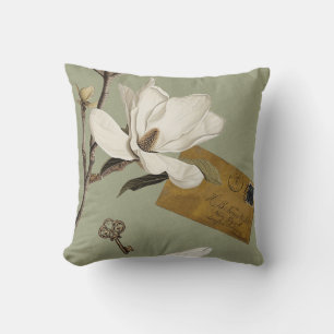 Magnoliagaard met uilen 05 saliegroen mosterd kussen