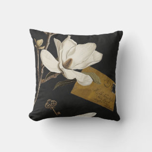 Magnoliagaard met uilen 05 Zwart Wit Mosterd Kussen