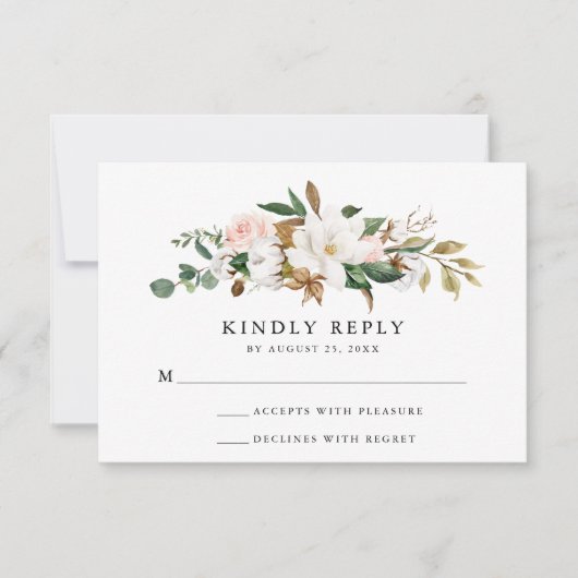 Magnolias aquarelles | Carte RSVP de mariage (Devant)