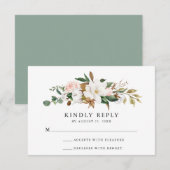 Magnolias aquarelles | Carte RSVP de mariage (Devant / Derrière)