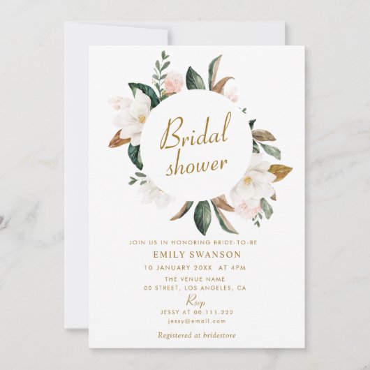magnolias blanc couronne nuptiale invitation (Devant)