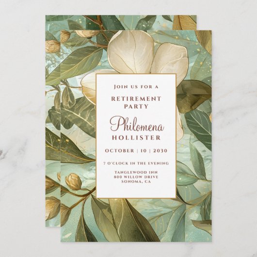 Magnolias Botanische Goud Groene Bloemen Pensioen Kaart (Voorkant / Achterkant)