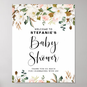 Magnolias en Cotton Garland Baby shower Welkom Poster