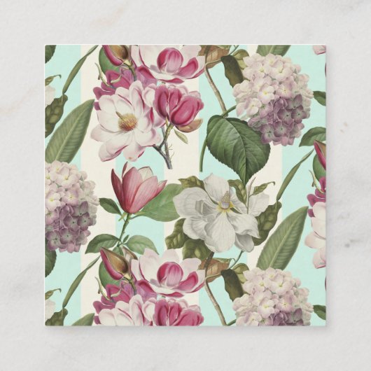 Magnolias en Hydrangeas  Botanische Mini Bu Vierkante Visitekaartje (Achterkant)
