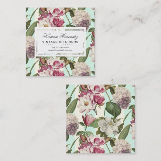 Magnolias en Hydrangeas  Botanische Mini Bu Vierkante Visitekaartje (Voorkant / Achterkant)