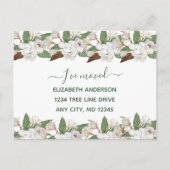 Magnolias Floral Blanc Script Moving Faire-part (Devant)