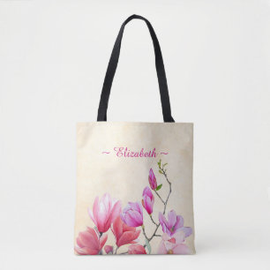 Magnolia's in Roze Aquarel op Crème Kleurige Schou Draagtas