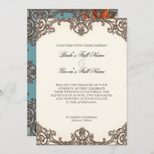 Magnolias n Oiseau du Paradis - Faire-part de mari (Devant / Derrière)