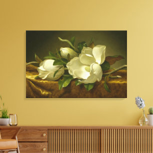 Magnolia's op gouden fluweel door MJ Heade Canvas Afdruk