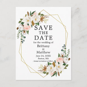 Magnolias Pink Roses Gold Geo Lijst Bewaar de datu Briefkaart