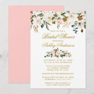 Magnolias Rozen Gold Pink Elegant Vrijgezellenfees Kaart