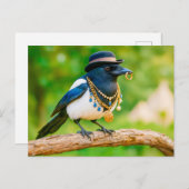 Magpie bedekt met sieraden en Pareltjes Feestdagenkaart (Voorkant / Achterkant)