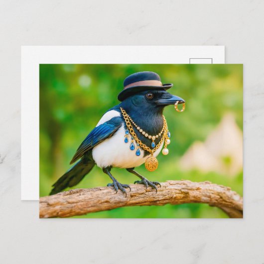 Magpie bedekt met sieraden en Pareltjes Feestdagenkaart (Voorkant / Achterkant)