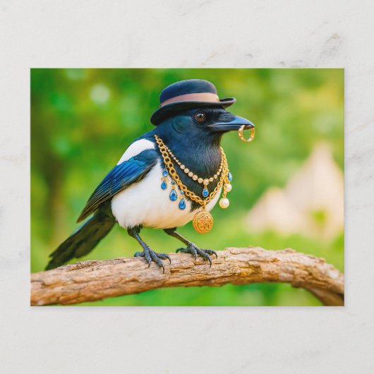 Magpie bedekt met sieraden en Pareltjes Feestdagenkaart (Voorkant)