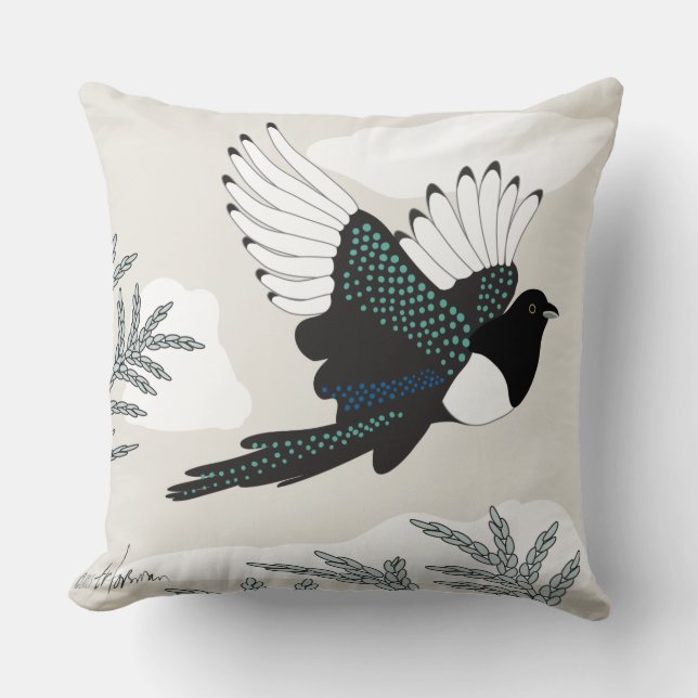 Magpie over zee Pillow Kussen (Voorkant)