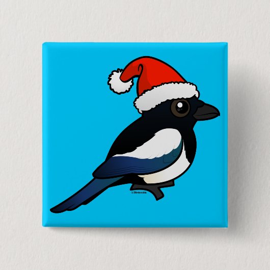 Magpie Santa Vierkante Button 5,1 Cm (Voorkant)