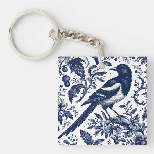 Magpie Toile  Charm Custom Sleutelhanger (Voorkant)