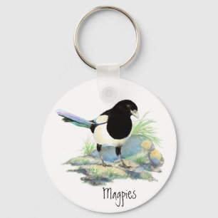 Magpie - Waterverf Bird Sleutelhanger