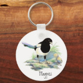 Magpie - Waterverf Bird Sleutelhanger (Voorkant)