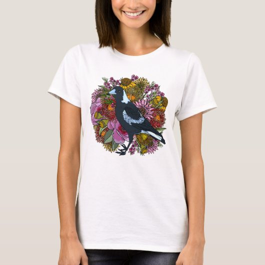 Magpie Wildflower Spring Garden T-shirt (Voorkant)