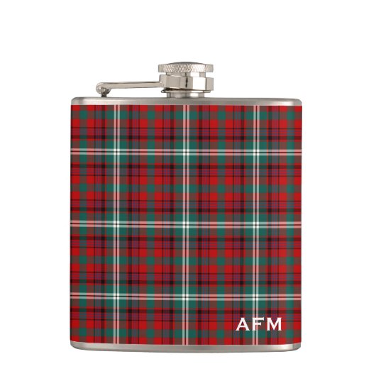Maguire Tartan Monogram Helder Rood en Groen Plaid Heupfles (Voorkant)