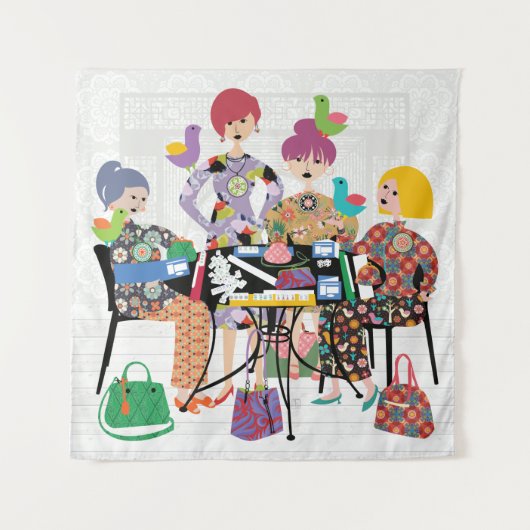 Mah Jong Birds Tapestry Wandkleed (Voorkant)