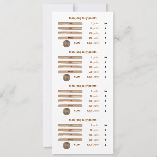 Mah-Jong tally points card - 1 (met munt) Kaart (Achterkant)