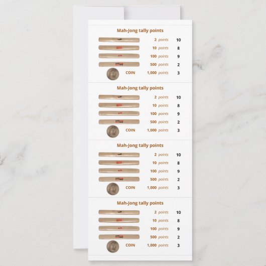 Mah-Jong tally points card - 1 (met munt) Kaart (Voorkant)