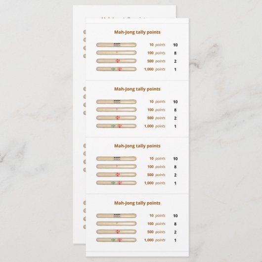 Mah-Jong tally points card - 3 Kaart (Voorkant / Achterkant)