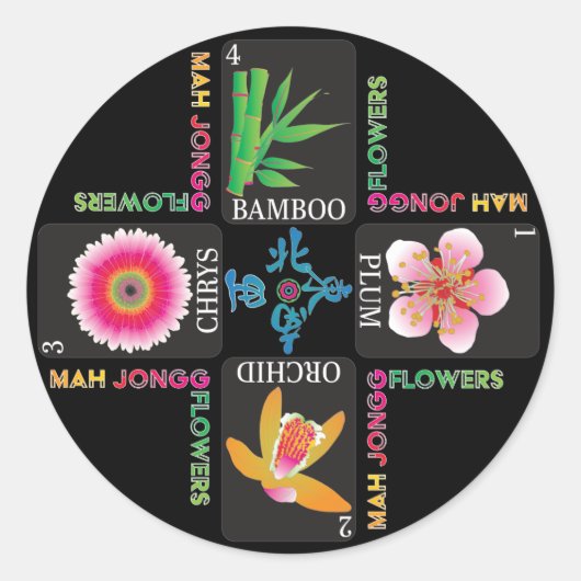 Mah Jongg 4 Bloemen Stickers (Voorkant)