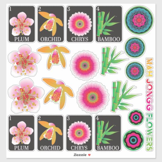 Mah Jongg 4 Bloemen Stickers (Vel)