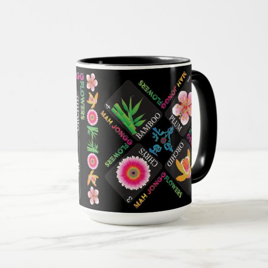 Mah Jongg 4 Fleurs Mug (Devant droit)