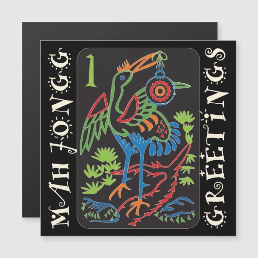 Mah Jongg Bird Salutations Magnet Card (Devant / Derrière)