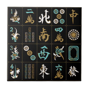 Mah Jongg Black/Aqua/Sand Tile Tegeltje