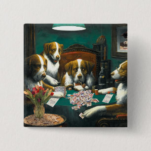 Mah Jongg Dogs Pin Vierkante Button 5,1 Cm