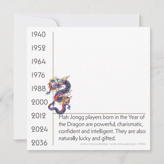 Mah Jongg Dragon Année Carte Plat (Dos)