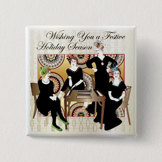 Mah Jongg Festive Vierkante Button 5,1 Cm (Voorkant)