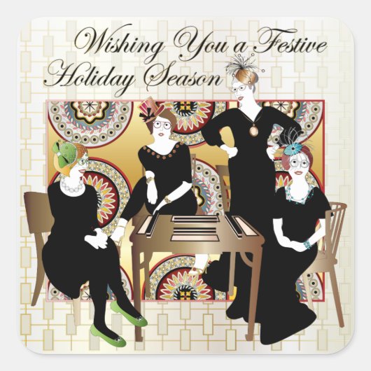 Mah Jongg Festive Vierkante Sticker (Voorkant)