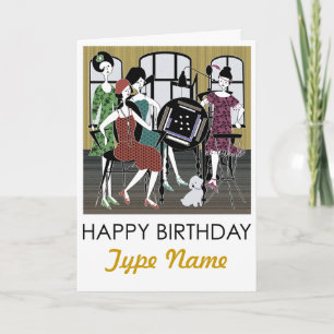 Mah Jongg Flappers Dog Birthday Kaart