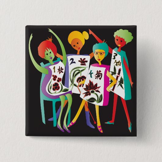 Mah Jongg Flower Dance Vierkante Button 5,1 Cm (Voorkant)