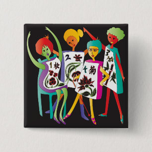 Mah Jongg Flower Dance Vierkante Button 5,1 Cm